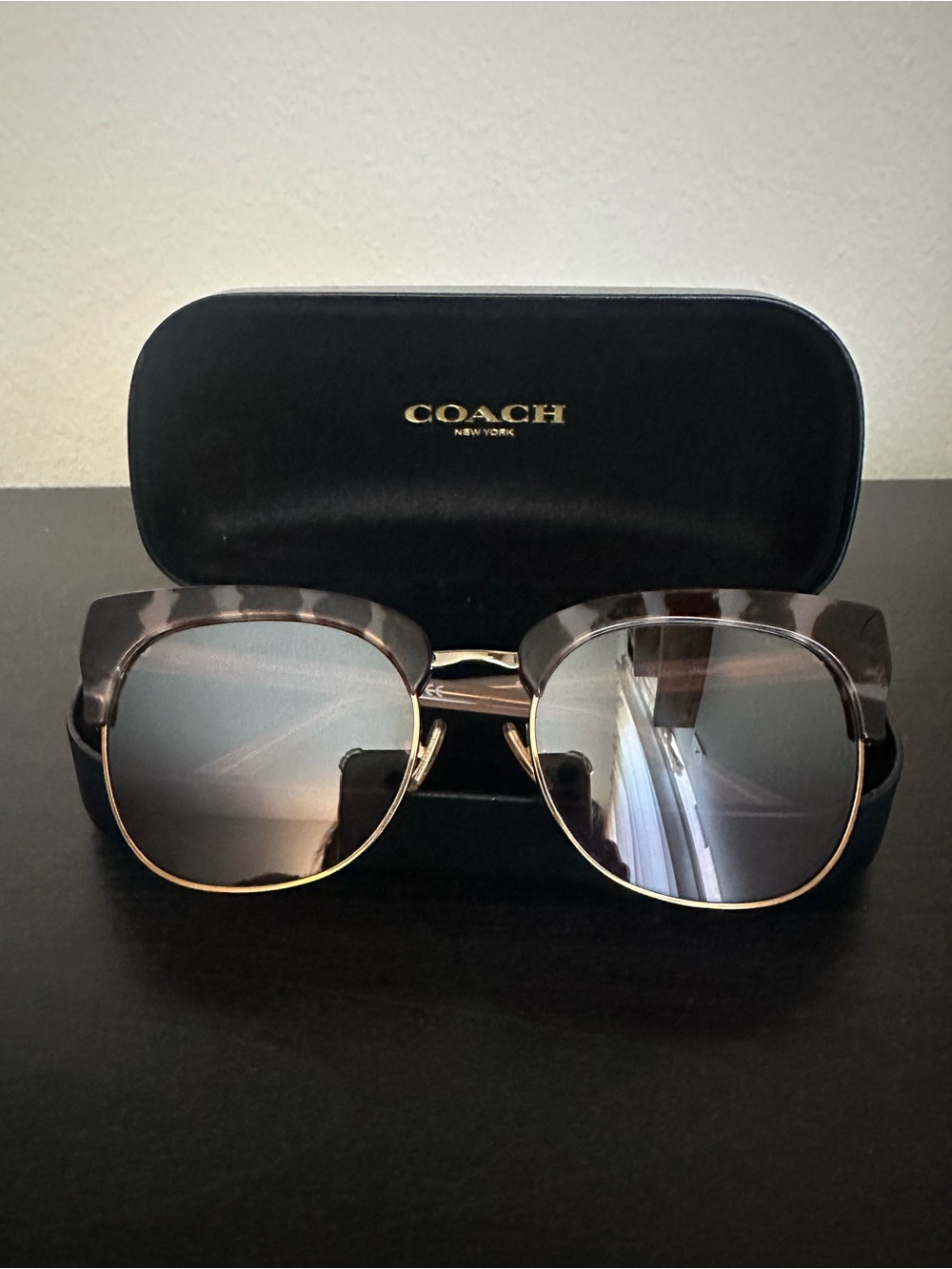 Coach Pink Tortoise and Gold Oversized Sunglasses with Nose Pads